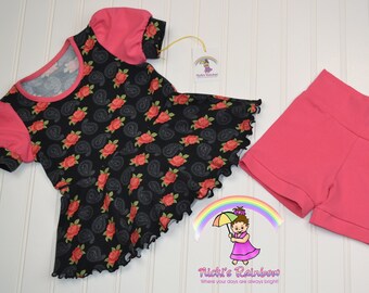 Size 3T Red Roses and Paisley Peplum Knit Short Set
