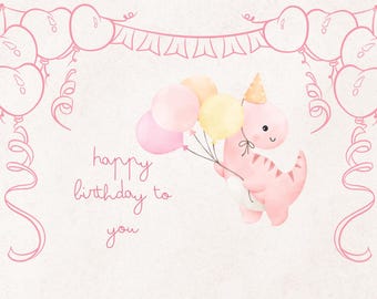 Tarjeta de cumpleaños de dinosaurio rosa