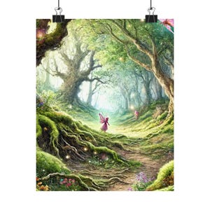 Arte mural de Bosque Encantado: Póster vertical mate de naturaleza tranquila para decoración del hogar y la oficina, impresión de paisaje relajante