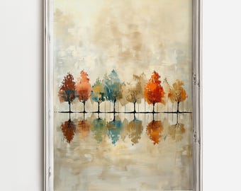 Whimsical Autumn Trees | Pretty Fall Art Print | Rustic Colorful Fall Foliage Painting | Fall Lover Art | Autumn Wall Decor | Cozy Warm Tone