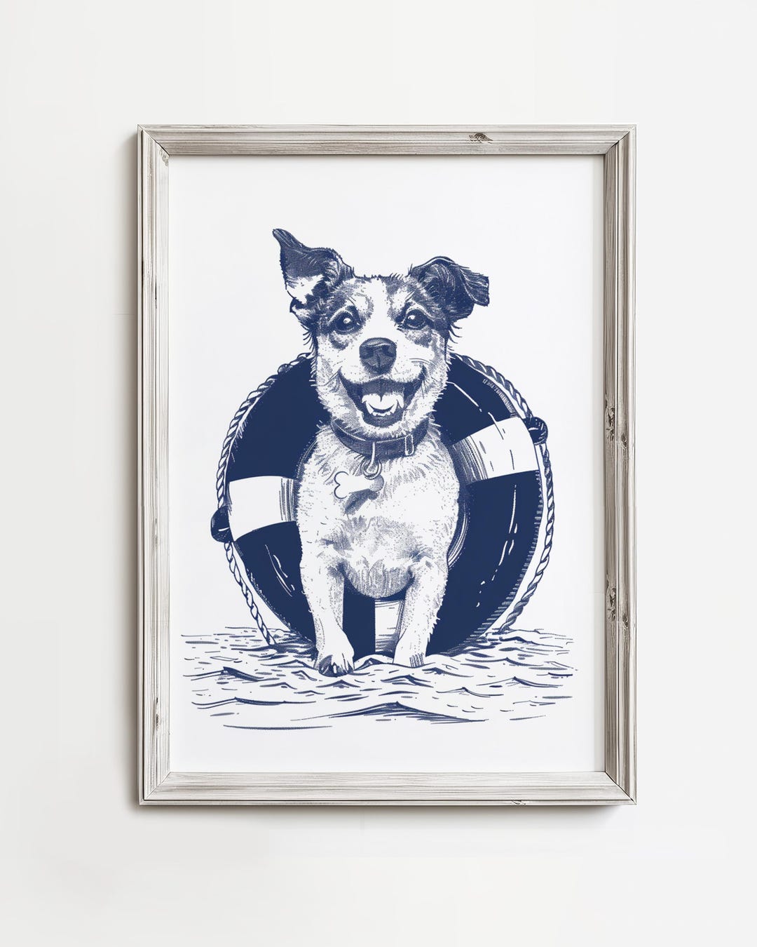 ブイの中の幸せなテリアのアートプリント - 夏の犬好きのための装飾