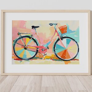 Bicycle in Pastel | Bright Coastal Painting | Summer Beach Wall Print | Colorful Art For Bike Enthusiasts | Beach Decor for Home & Office