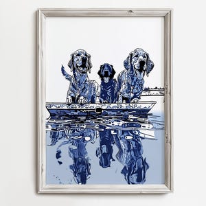 Happy Dogs Ready To Swim - Summertime Dog Sketch Art Print - Coastal Cottage Water Decor - Lake Dock Water Pups Decor - Dog Lovers Print