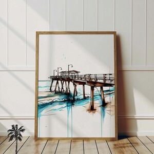 Vintage California Pier | California Coastal Surfer Art | Beach Shoreline Imagery |Trendy Surf Art Prints For Ocean Lovers | Beach Wall Art