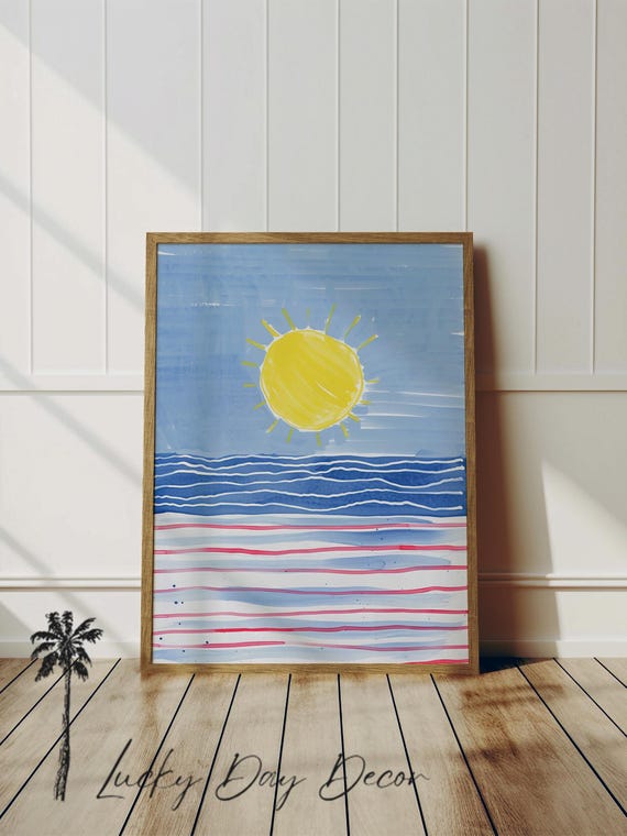 Summer Day Sun | Simple Watercolor Art | Beach House Summer Print | Coastal Wall Decor | Colorful Ocean Inspired Art