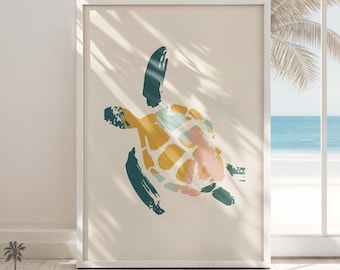 Colorful Sea Turtle Print | Abstract Pastel Sea Life Art | Simplistic Beach Art | Coastal Home Wall Decor For Turtle Lovers | Tropical Print