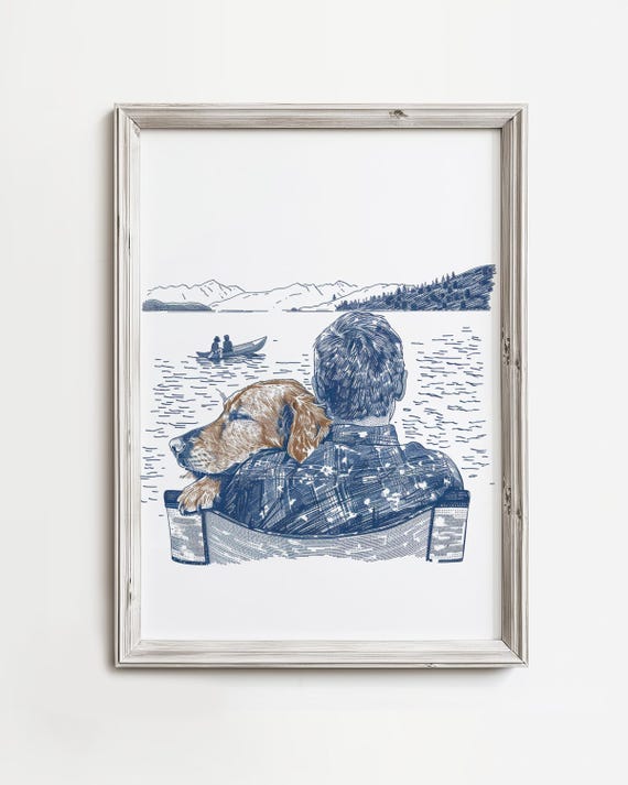 Golden Retriever Hug Dog Dad Wall Art Cute Adorable Family