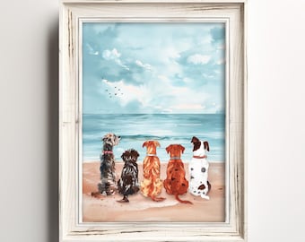 砂浜の足跡が待っています | かわいい海の犬好きのアート | 楽しい