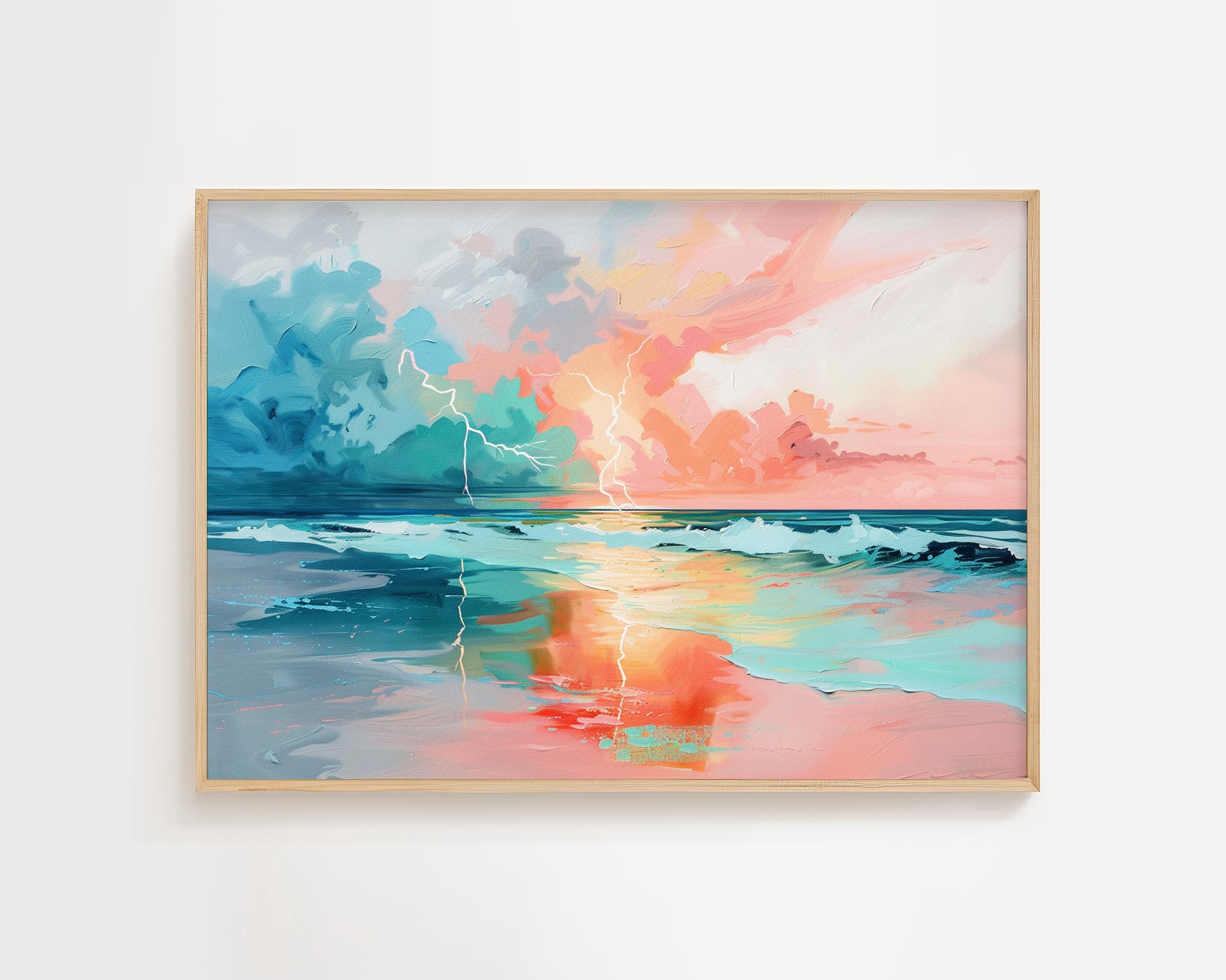 海上の照明 | カラフルなパステルカラーのビーチ画 | 風光明媚な