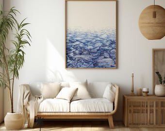 Whimsical Sea Waves Sketch - Abstract Ocean Art - Coastal Decor