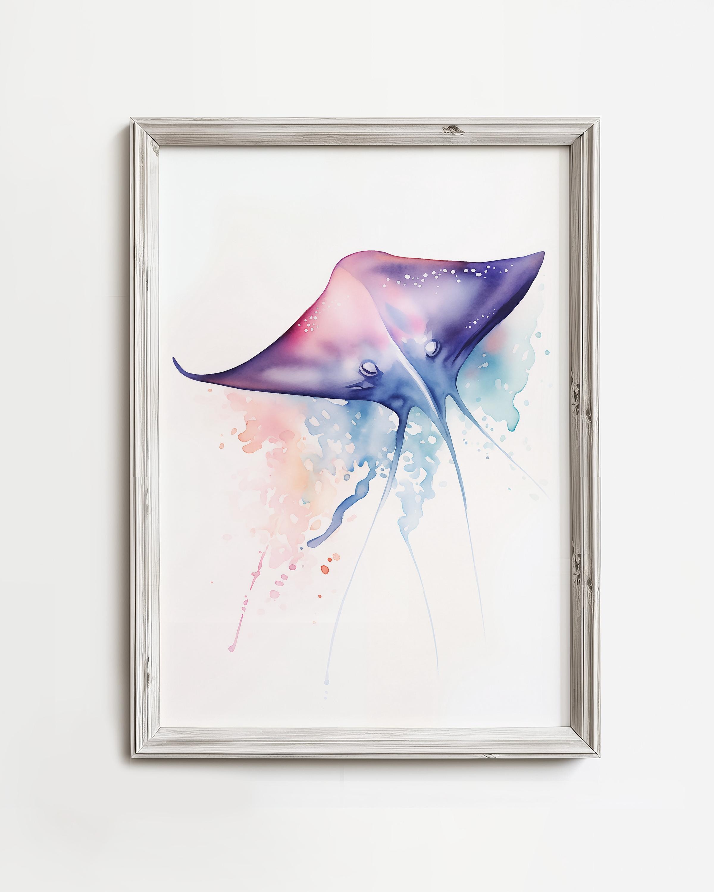 Sealife Watercolor Stingray | Coastal Wall Decor | Beach Home Art ...