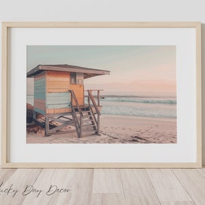 Ocean Prints Lifeguard House - Neutral Beach Decor - Tropical Print - Surf Art Sea Print Surfboard Poster - Beach Lover - Coastline Art