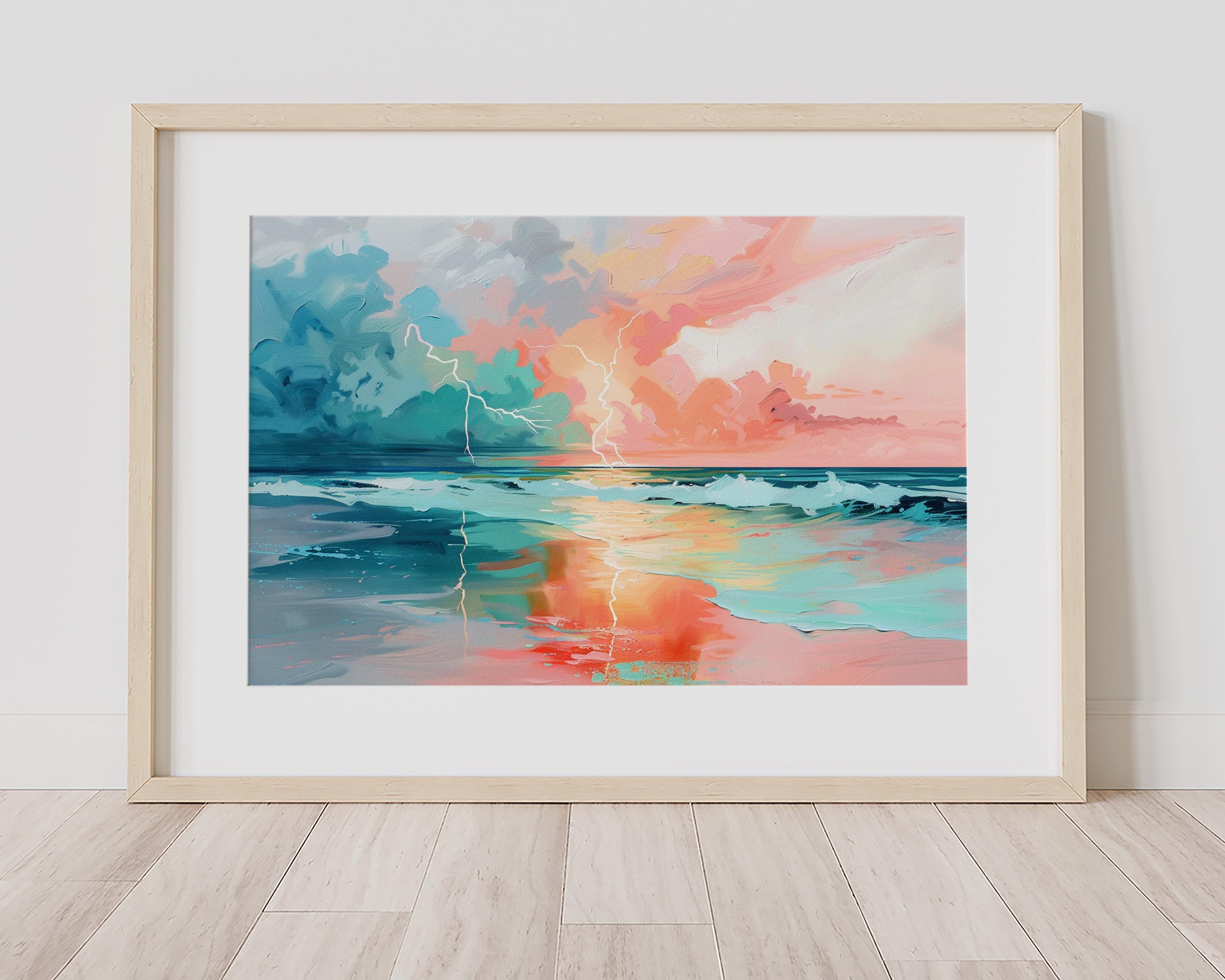 海上の照明 | カラフルなパステルカラーのビーチの絵画 | 風光