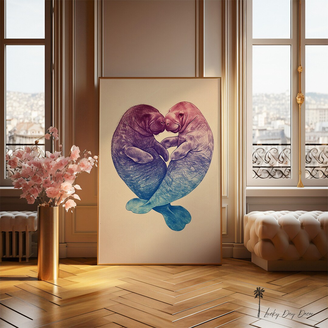 Manatee Heart Comical Florida Manatees Colorful Sketch Art Gift for