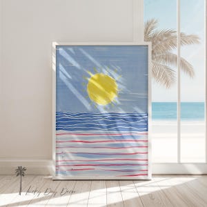 an open door with a picture of a beach and a palm tree