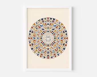 Dog Mandala Folk Art | Calming Colorful Paw Print Pattern | Boho Living Room Decor | Dog Lover Gift | Ready To Frame Print
