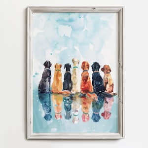 Whimsical Dog Watch | Cute Ocean Dog Lover Art | Fun Whimsical Dog Mom Painting | Coastal Beach Waterdogs Print | Colorful Pastel Watercolor