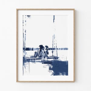 Southern Collie Swings | Happy Back Porch Dogs | Coastal Summertime Decor | Blue Sketch Print | Collie Lover Art | Beach House Cottage