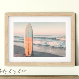 Ocean Print Surfboard Posted - Neutral Beach Decor - Tropical Print - Surf Art Sea Print Surfboard Poster - Beach Lover - Coastline Art