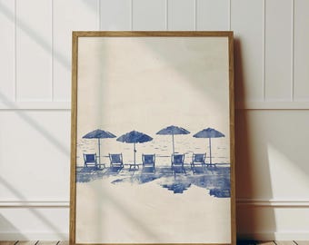 Umbrellas & Chairs Sketch | Relaxing Oceanside Art | Simplistic Beach House Sketch | Coastal Wall Decor | Vacation Island Tropical Print