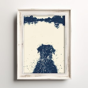 Whimsical Doodle Lake Lookout | Rustic Blue Sketch Print | Cute Adorable Water Dogs | Lake Pup Art | Cottage Wall Decor For Canine Lovers