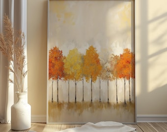 Colorful Autumn Trees | Fall Foliage Art Print | Rustic Colorful Tree Painting | Fall Lover Art | Autumn Wall Decor | Cozy Warm Tone