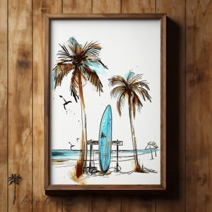 Vintage California Surfer Sketch | Huntington Beach Art | Coastal Surfer Art | Fun Beach Imagery | Trendy Surf Art Prints | Surfer Wall Art