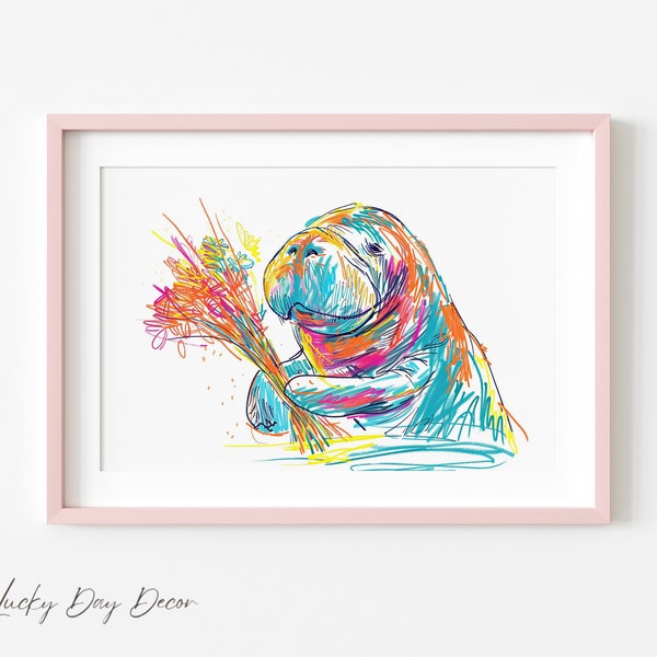 Manatee Birthday Flowers - Humorous Sea Cow - Manatee Flowers - Sea Life Lovers - Girlfriend Birthday - She Loves Manatees - Flower Poster