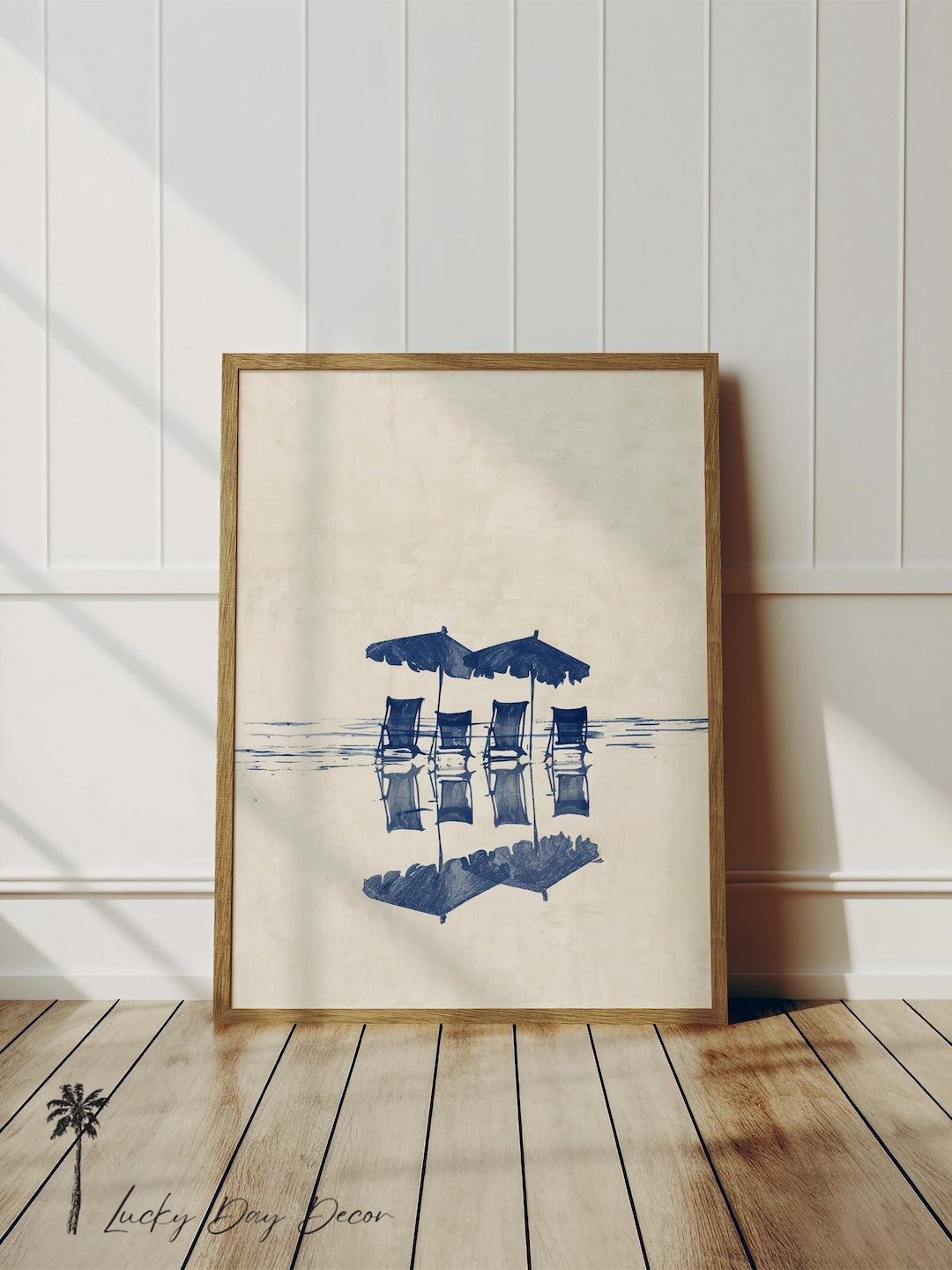 Beach Chairs & Umbrellas | Relaxing Coastal Sketch | Minimalist Beach House Wall Decor | O