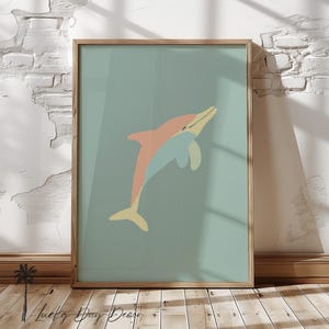 Sea Life Delfin Druck | Einfache Kinderzimmer Kunst | Pastellfarbe Kinderzimmer | Küsten Leben Kunst | Niedliches Tropisches Tier Poster