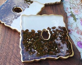Set of square coasters made of resin and coffee beans, handmade