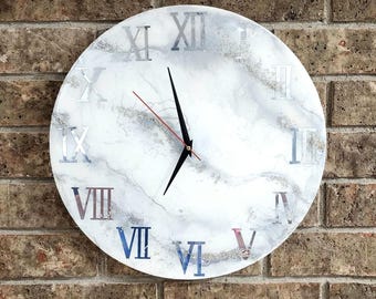 Housewarming Gift, Resin Art Clock, Home Decor, Modern Wall Art, Handmade Wall ClockSize 16 inches.