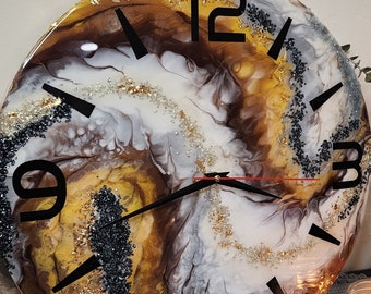 Housewarming Gift, Resin Art Clock, Home Decor, Modern Wall Art, Handmade Wall ClockSize 16 inches.