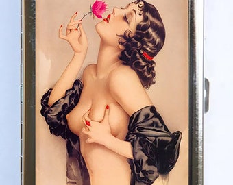 Pin up Rose Cigarette Case Wallet Business Card Holder