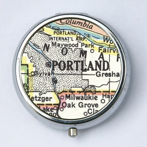 Portland Oregon PILL case pill box pillbox holder Vintage Map city