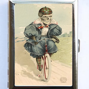 Skeleton Riding Bike Caja de cigarrillos Monedero tarjeta de visita titular