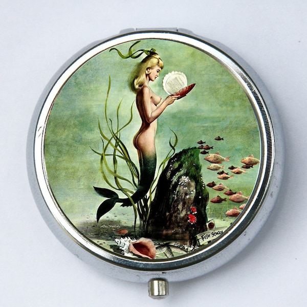 Mermaid PILL CASE pillbox pill holder nude under water retro