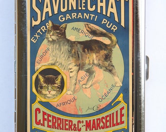 Savon Le Chat French Cat Art Nouveau Poster Cigarette Case id case Wallet Business Card Holder