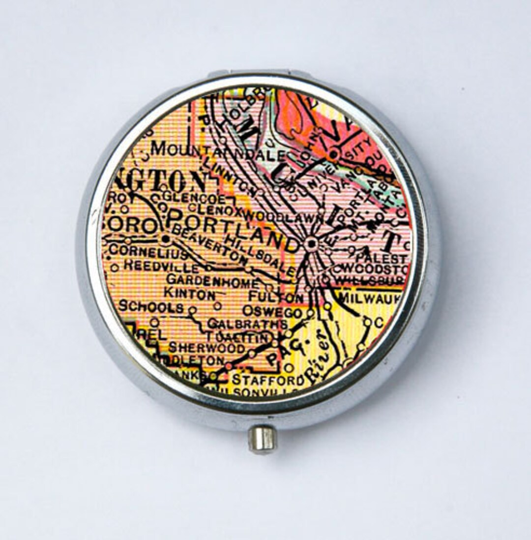 Portland PILL Case Pill Box Pillbox Holder Vintage Map Oregon Etsy