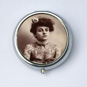 Tattooed Women Pill Case holder pill box pilLbox DIY victorian circus sideshow freak performer obscure