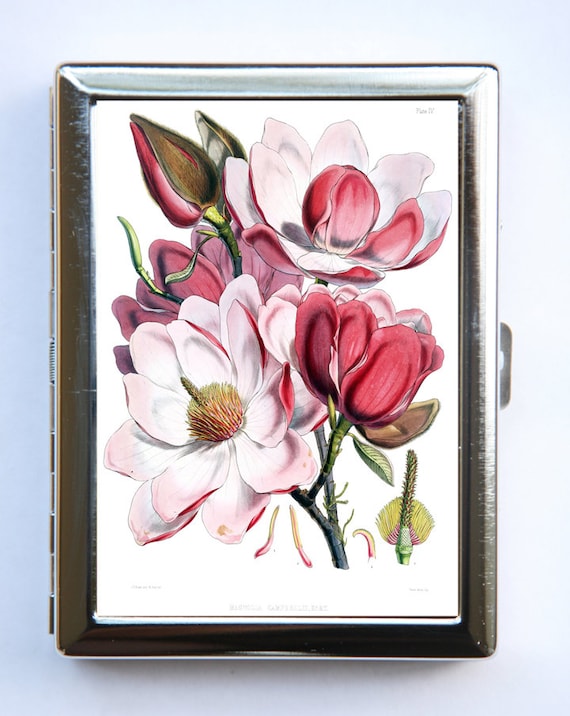 Magnolias Flowers Cigarette Case Wallet Business Card Holder cute botanical floral