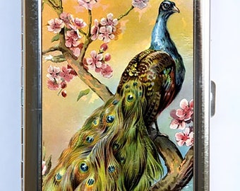Peacock Cherry Blossoms Cigarette Case id case Wallet Business Card Holder