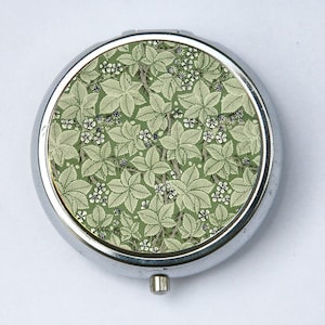 Ornate Floral Pattern Green Leaves Pill case pillbox pill holder flowers