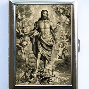 Allegory of Death Christ Skeleton Cigarette Case Wallet Business Card Holder psychobilly