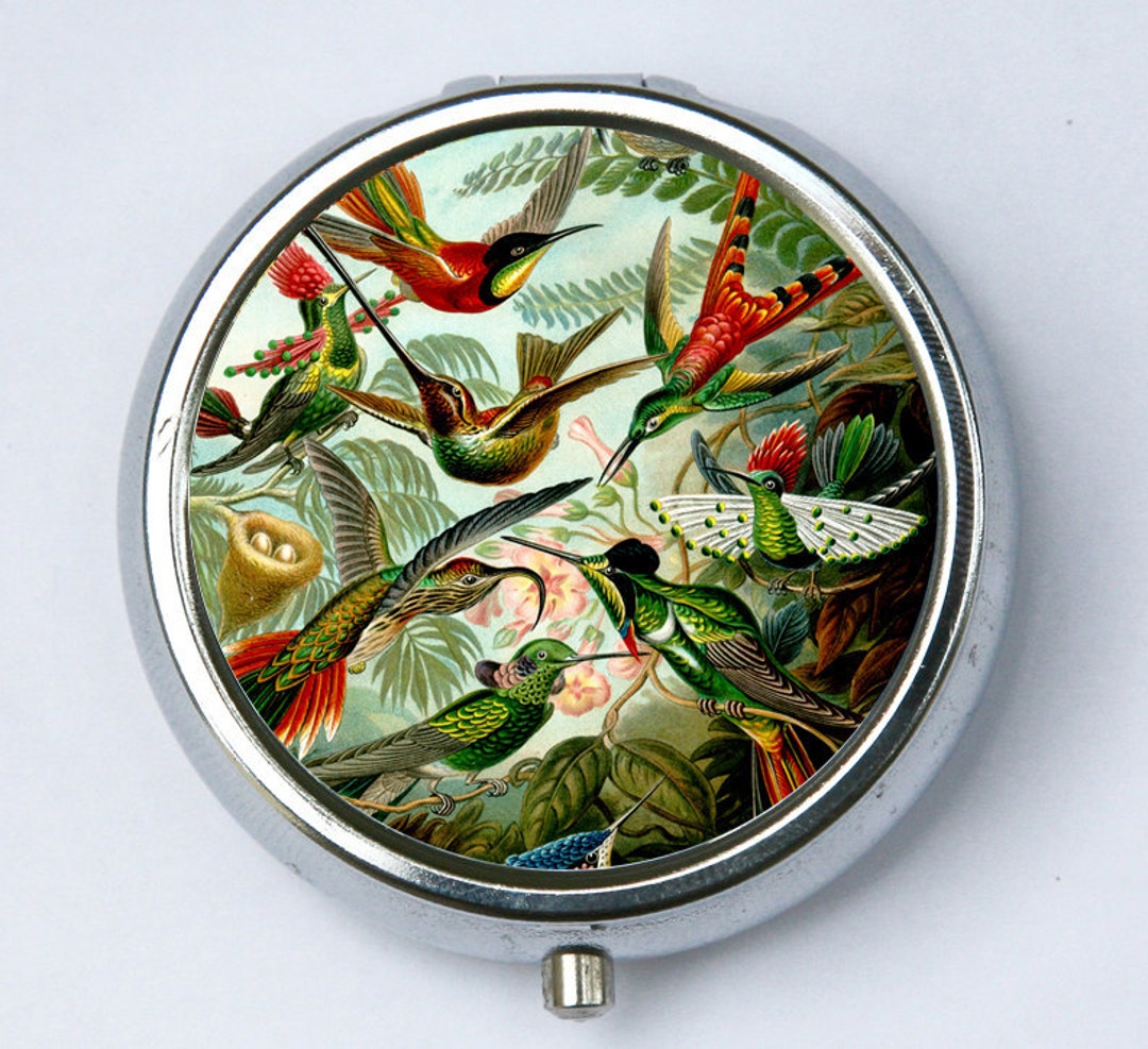 Humming Birds PILL Case Pillbox Pill Box Holder Flowers Birds Nature