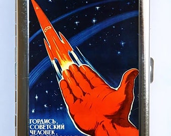 Russian soviet space propaganda Cigarette Case Wallet Business Card Holder spaceship outer space sci-fi