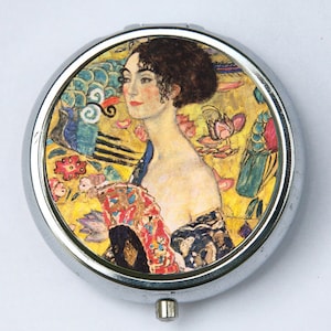 Klimt Lady and Fan PiLL case pillbox pill holder Art Nouveau fine art painting