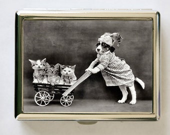 Dog and Cats Kittens Cigarette Case Wallet Business Card Holder