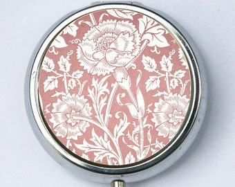 Art Nouveau Floral pink Pill case pillbox pill holder floral design pattern