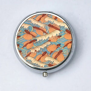 Art Nouveau Flying Fish Waves Pill case pillbox pill holder design Pattern